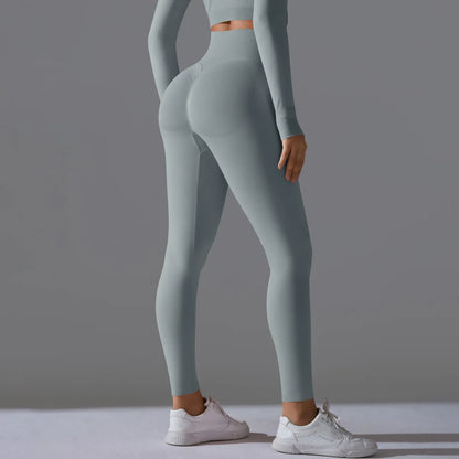 Leggings deportivos de yoga para mujer, sin costuras, cintura alta, elásticos, color sólido, para gimnasio, correr, secado rápido, realce y efecto moldeador.