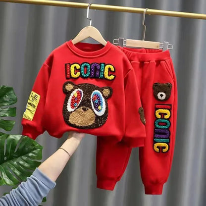 Conjunto de ropa para niños, primavera y otoño, nuevo, suéter de dibujos animados para niños y bebés, pantalones, 2 piezas, ropa deportiva para niños y niñas.