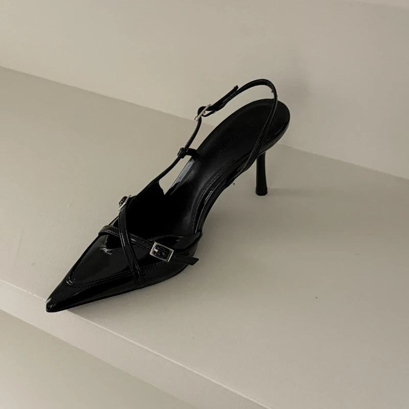 2025 New Women's Sandals Trendy Buckle Designer Summer Elegant Pointed Toe Pumps High Heels Outdoor Banquet Slingback Shoes