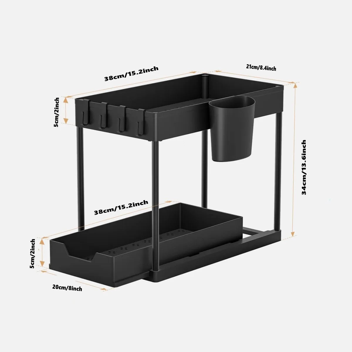 Organizador y almacenamiento debajo del fregadero, estante organizador de cocina con cajones deslizantes dobles, estante de almacenamiento multiusos