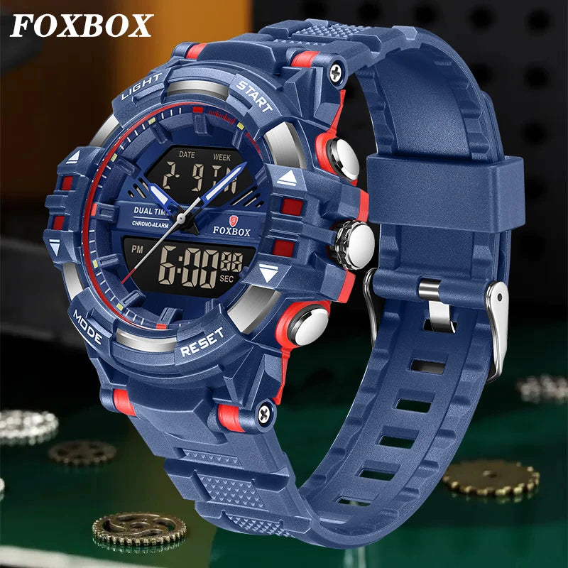 LIGE FOXBOX - Reloj electrónico deportivo informal de moda para hombre, con pantalla digital LED, resistente al agua hasta 50 m, alarma y fecha, con caja