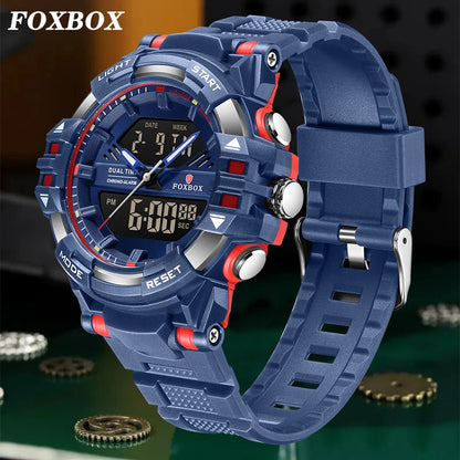 LIGE FOXBOX - Reloj electrónico deportivo informal de moda para hombre, con pantalla digital LED, resistente al agua hasta 50 m, alarma y fecha, con caja