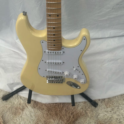 Guitarra eléctrica OEM de alta calidad con envío gratuito, mástil de arce y diapasón de arce con muescas, mástil sándwich, guitarra con incrustaciones de lunares.