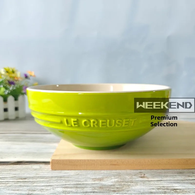 Cuenco de porcelana esmaltada de colores fríos Le Creuset, cuenco de arroz, cuenco para sopa con cara de arcoíris, cuenco francés con diseño de mono redondo para uso doméstico