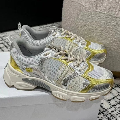 D Home Malla Deportes Pareja Papá Zapatos Heatba Zapatos para correr Bloque de color Suela gruesa Zapatos de mujer Zapatos de hombre con cordones