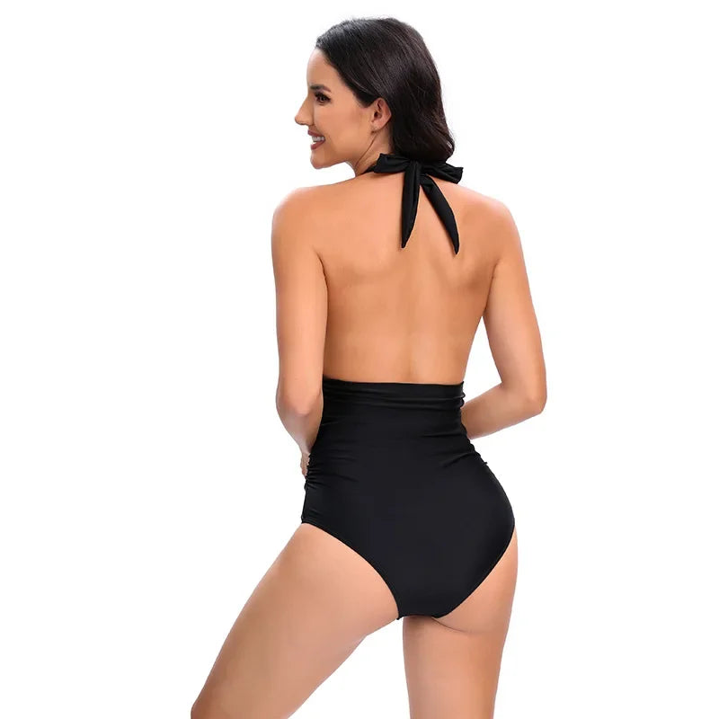 Traje de baño enterizo estampado de moda para mujer, bikini sexy, ropa de playa para damas, traje de baño con espalda descubierta y cordones.