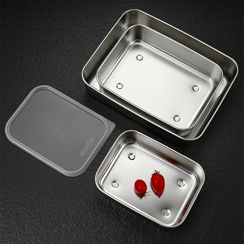 Bandeja de acero inoxidable 304 para conservar alimentos frescos con tapa, ideal para el refrigerador, para sellar frutas, para comidas, para cocina, bento.