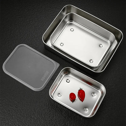 Bandeja de acero inoxidable 304 para conservar alimentos frescos con tapa, ideal para el refrigerador, para sellar frutas, para comidas, para cocina, bento.