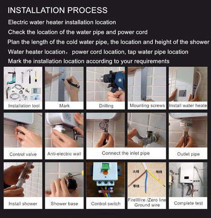 Calentador de agua eléctrico, ducha eléctrica, calentamiento rápido, máquina de CC para el hogar (cocina, baño), agua caliente ilimitada, control remoto