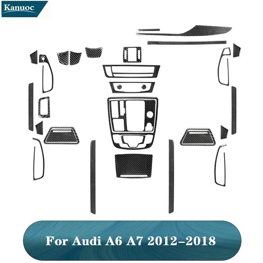 Accesorios decorativos para el interior del coche Audi A6 A7 2012 2013 2014 2015 2016 2017 2018, pegatinas negras de fibra de carbono, embellecedor de cubierta.
