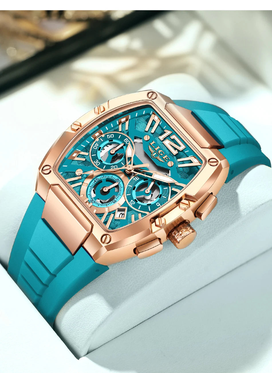 LIGE Reloj de cuarzo sencillo para hombre, correa de silicona, deportivo, informal, para exteriores, calendario, luminoso, resistente al agua, hueco, nuevo