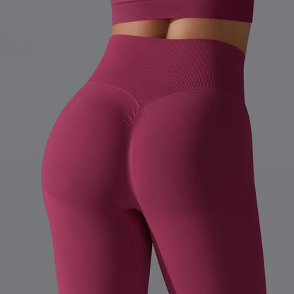 Leggings deportivos de yoga para mujer, sin costuras, cintura alta, elásticos, color sólido, para gimnasio, correr, secado rápido, realce y efecto moldeador.