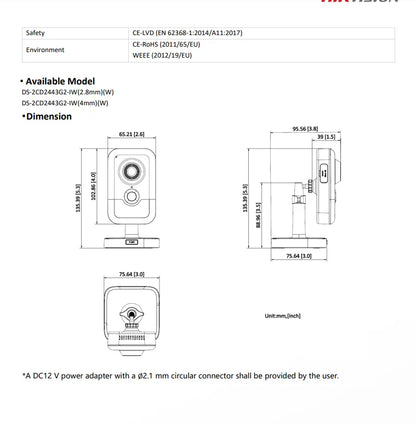 Cámara IP Hikvision DS-2CD2443G2-IW de 4 MP, inalámbrica para interiores, con detección de movimiento humano por infrarrojos, WiFi, PoE, audio bidireccional y ranura para tarjeta SD.