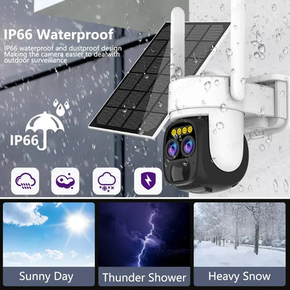 Cámara IP de vigilancia CCTV con zoom PTZ 10X, 10MP, 5K, WiFi, doble lente, audio, seguimiento automático por IA, zoom óptico 10X, 10MP, WiFi y alimentación solar.