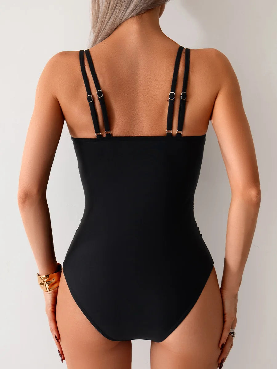 VigoBreviya 2025 Traje de baño de una pieza con tirantes huecos para mujer Traje de baño de malla de retazos Monokini sin espalda Traje de baño para mujer