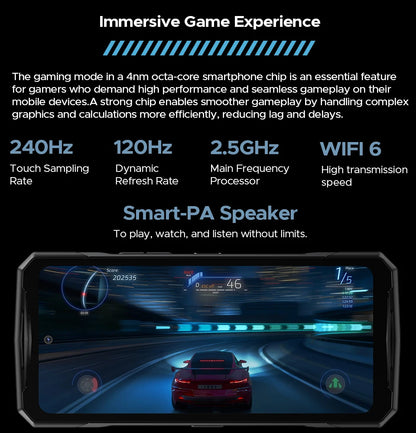 Teléfono robusto DOOGEE V40 Pro 5G versión global, pantalla de 6,78", 16 GB + 512 GB, dimensiones 7300, cámara con IA de 200 MP, 8680 mAh, cargador rápido de 33 W.