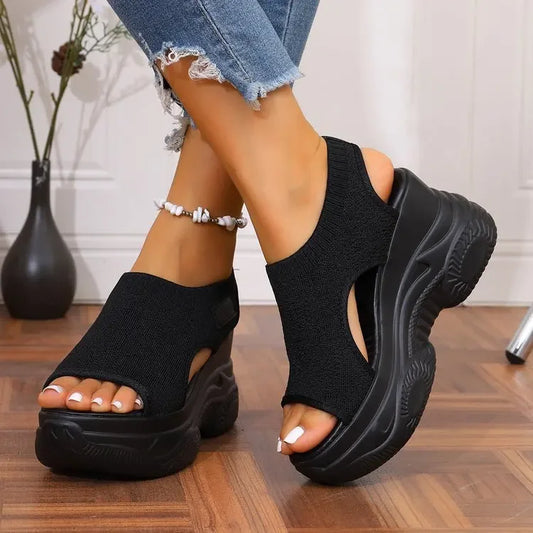 Sandalias de tacón grueso de moda para mujer, estilo nuevo de primavera, informales, combinables, de talla grande, cómodas, con suela de goma.