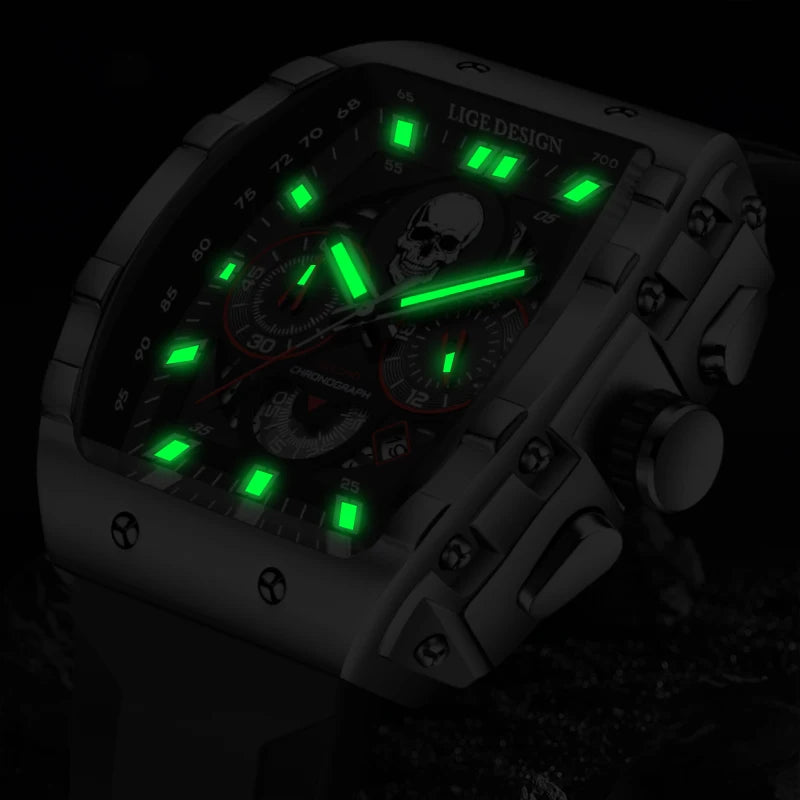 LIGE - Reloj de pulsera para hombre, de silicona, resistente al agua, estilo militar, deportivo, cuadrado, de cuarzo, cronógrafo, Masculino