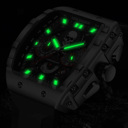 LIGE - Reloj de pulsera para hombre, de silicona, resistente al agua, estilo militar, deportivo, cuadrado, de cuarzo, cronógrafo, Masculino