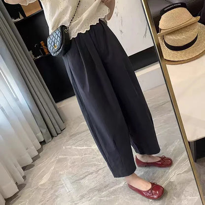 Pantalones de maternidad de primavera y otoño, nuevos, de talla grande, de trabajo, de pierna ancha, holgados, finos, de ocio, de nueve minutos, ropa de maternidad