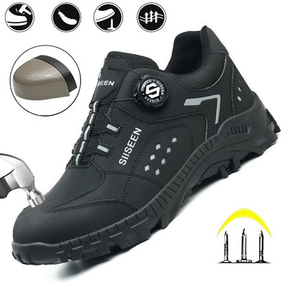 Botas de seguridad con puntera de acero para hombre - Calzado de trabajo resistente a perforaciones, antideslizante y duradero para la construcción y uso industrial en exteriores.