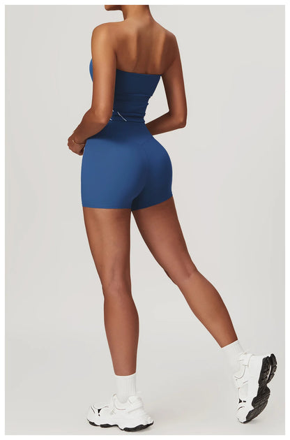 Conjunto deportivo de yoga FUBEIKE para mujer, de verano, color nude, ajustado, con espalda descubierta, ideal para gimnasio, ropa deportiva para mujer, para correr al aire libre.