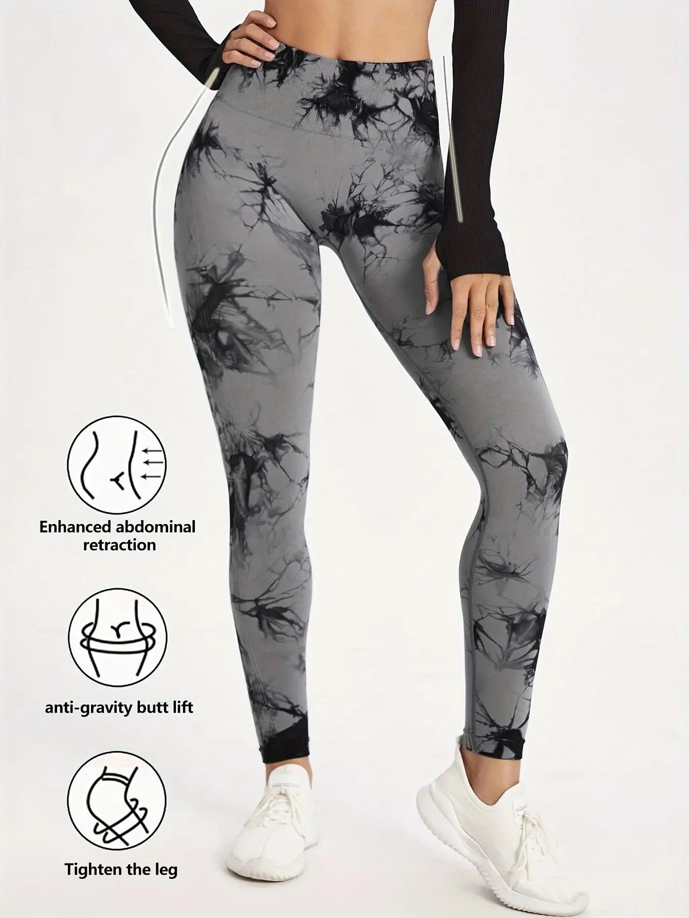 Leggings de entrenamiento sin costuras para mujer, cintura alta, levantamiento de glúteos, para deportes al aire libre, fitness, pantalones de yoga con efecto tie-dye