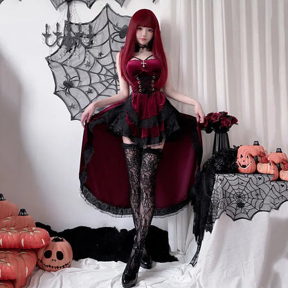 European and American Diablo Gothic Halloween Costume Ladies Dress Dovetail Witch Vampire Bride Performance Costume