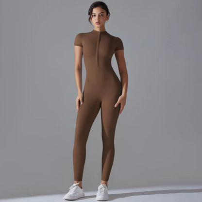 Women Zipper Bodysuits Fitness Sports Bodysuit Yoga Suit Breathable Quick Drying Sports Yoga Clothing Women Gym Push Up Workout