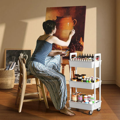 Carrito rodante multifuncional de tres capas 2025 con asa reforzada para cocina, baño, sala de manualidades y guardería.