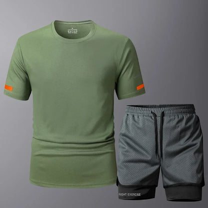 Conjunto deportivo de 2 piezas para hombre, de secado rápido, para correr, entrenamiento, gimnasio y fitness.