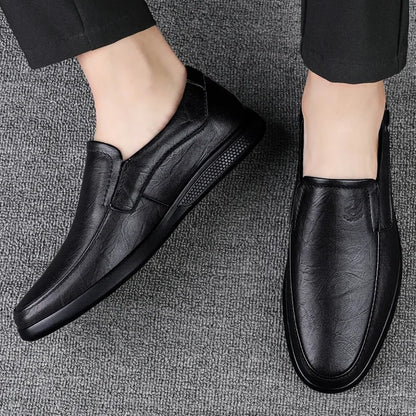 Zapatos de hombre hechos a mano, zapatos de cuero para negocios, mocasines con suela de goma, zapatos casuales sin cordones para hombre, zapatos de oficina para trabajo, zapatos de vestir planos negros.