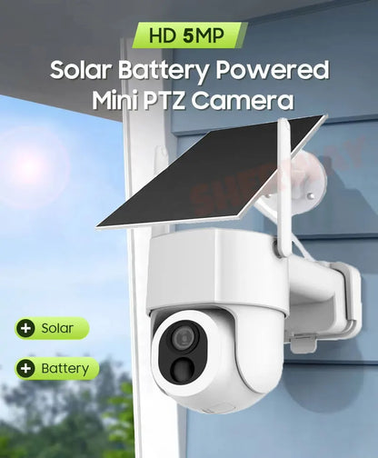 Cámara de seguridad WiFi solar Tuya para exteriores, inalámbrica, 5MP, batería de bajo consumo, cámara PTZ, detección de movimiento PIR, videovigilancia CCTV