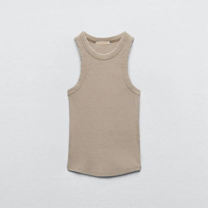 BMURHMZA - Camiseta sin mangas de trabajo retro sencilla con ribete lavado al agua para mujer