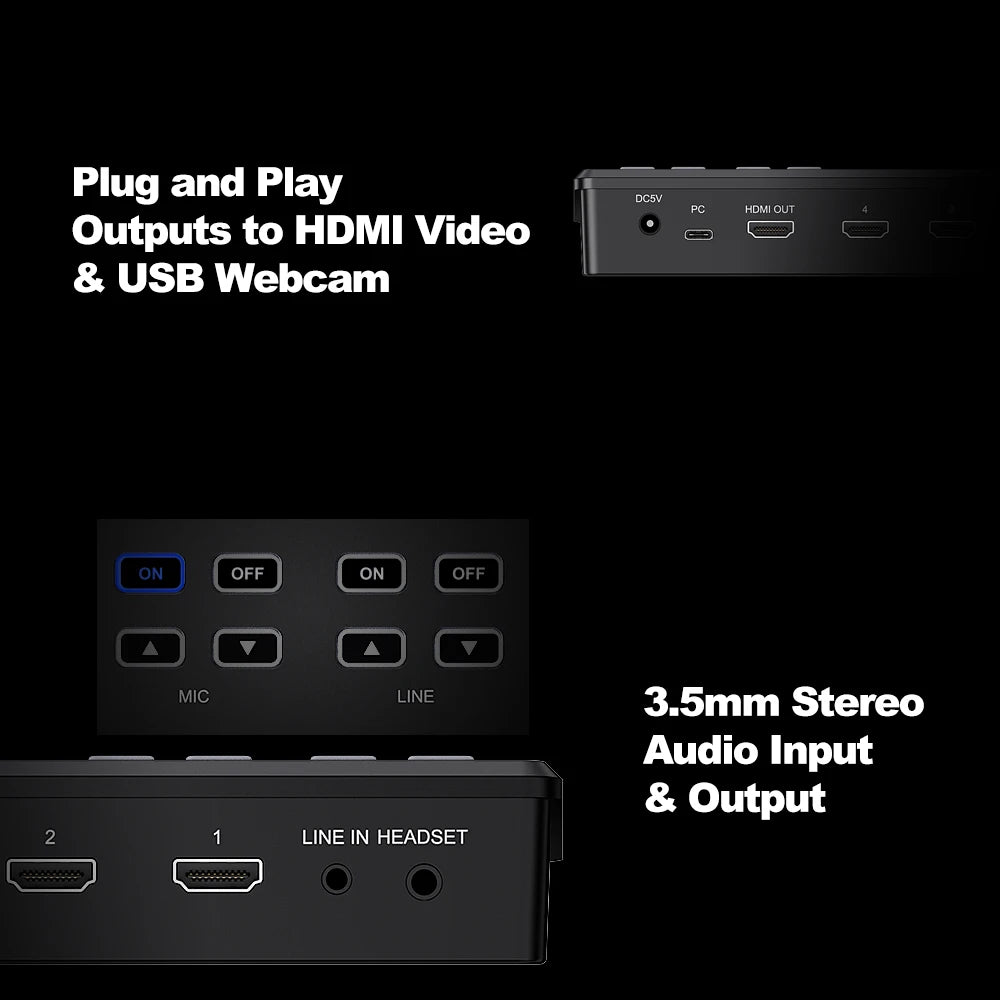 Mezclador de vídeo para transmisión en directo multicámara 1080p60 con 4 HDMI