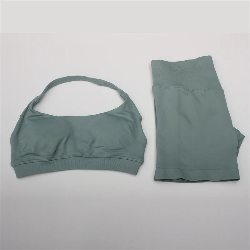 Women's Electric Blue Blossom High Stretch Top Sports Bra Shorts Set Comfortable Gym Workout Yoga Active Wear Impact Outfit