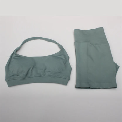 Women's Electric Blue Blossom High Stretch Top Sports Bra Shorts Set Comfortable Gym Workout Yoga Active Wear Impact Outfit
