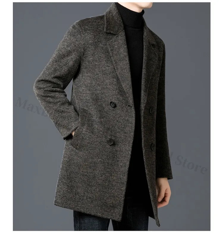 Chaqueta de lana de lujo para hombre Maxbarley, cuello de traje, abrigo ligero y cálido para trabajo, viajes informales, resistente al frío, mezcla de lana para invierno