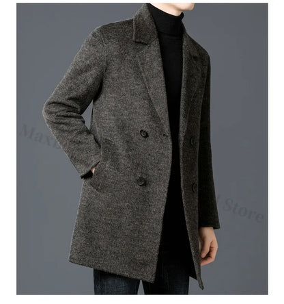 Chaqueta de lana de lujo para hombre Maxbarley, cuello de traje, abrigo ligero y cálido para trabajo, viajes informales, resistente al frío, mezcla de lana para invierno