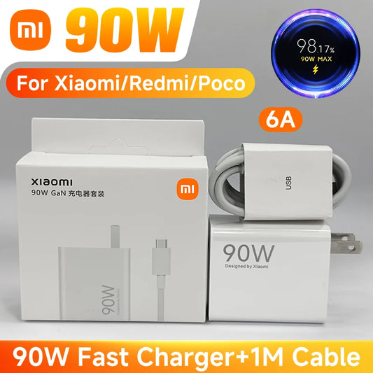 Xiaomi 90W Charger Fast Turbo Charging Wall Power Adapter 1M 6A Type C Cable Xiaomi Mi 15 14 Ultra Pro POCO X7 X6 Redmi Note 11T