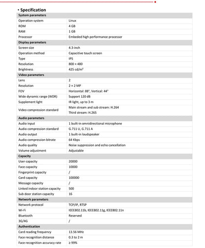 Estación de puerta IP Hikvision DS-KV9503-WBE1 con reconocimiento facial, Wi-Fi y alimentación PoE; Monitor inalámbrico para interiores DS-KH6350-WTE1.