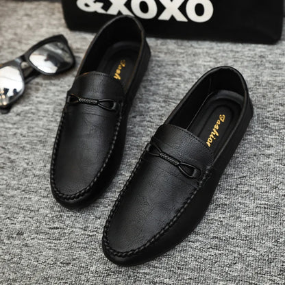 Zapatos casuales para hombre, de piel sintética, de marca de lujo, mocasines para hombre, transpirables, sin cordones, negros, para conducir