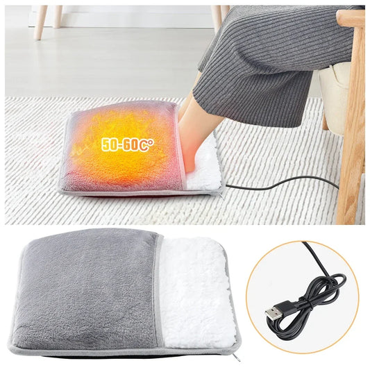 Almohadilla eléctrica para calentar pies de invierno, con carga USB, suave y lavable, para mejorar el sueño y el hogar.