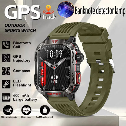 Nuevo reloj inteligente militar con GPS para Huawei y Xiaomi, linterna, brújula, resistente al agua, rastreador deportivo para exteriores, Bluetooth y llamadas.
