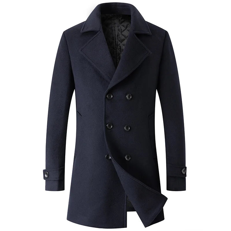 Abrigo cruzado para hombre, estilo marinero, chaqueta de lana, solapa larga, gabardina, cortavientos de invierno, moda masculina