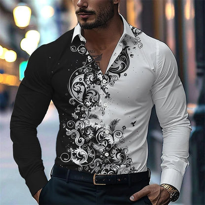 Camisa estampada con degradado para hombre, estilo informal elegante, manga larga con solapa, ideal para fiestas y eventos sociales, 9 colores