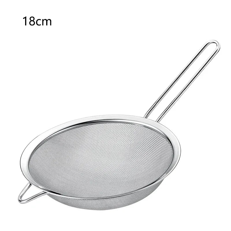 Filtro de malla de acero inoxidable con cuchara ranurada, esencial para la cocina, paquete de 3, colador de alimentos finos con mango largo para cocinar