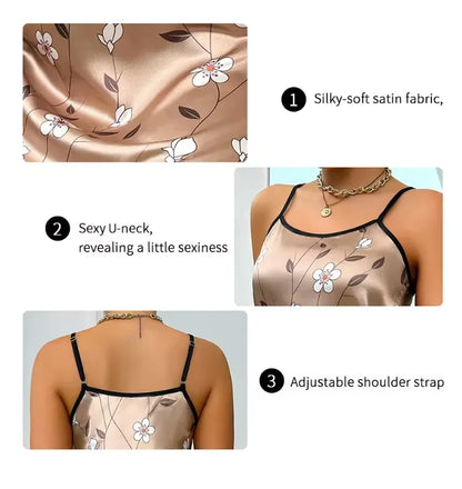 Camisón de satén con estampado floral para mujer, ropa de dormir informal sin mangas y sin espalda, sexy, para el hogar