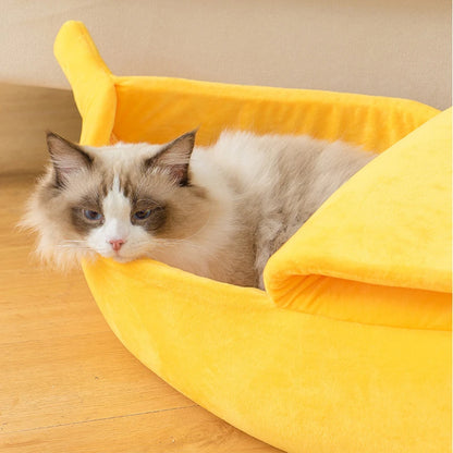 Cama tipo plátano para gatos, bonita, divertida y acogedora, cálida y duradera, portátil, para mascotas, cojín para perros, suministros para gatos, multicolor