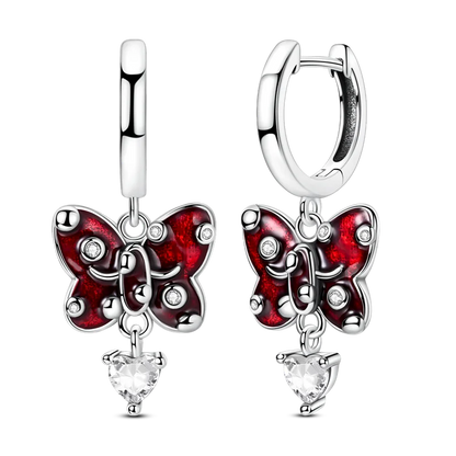 Pendientes brillantes de plata de ley S925 para mujer, con circonitas de colores, diseño de insecto, ideal como regalo de aniversario de boda.